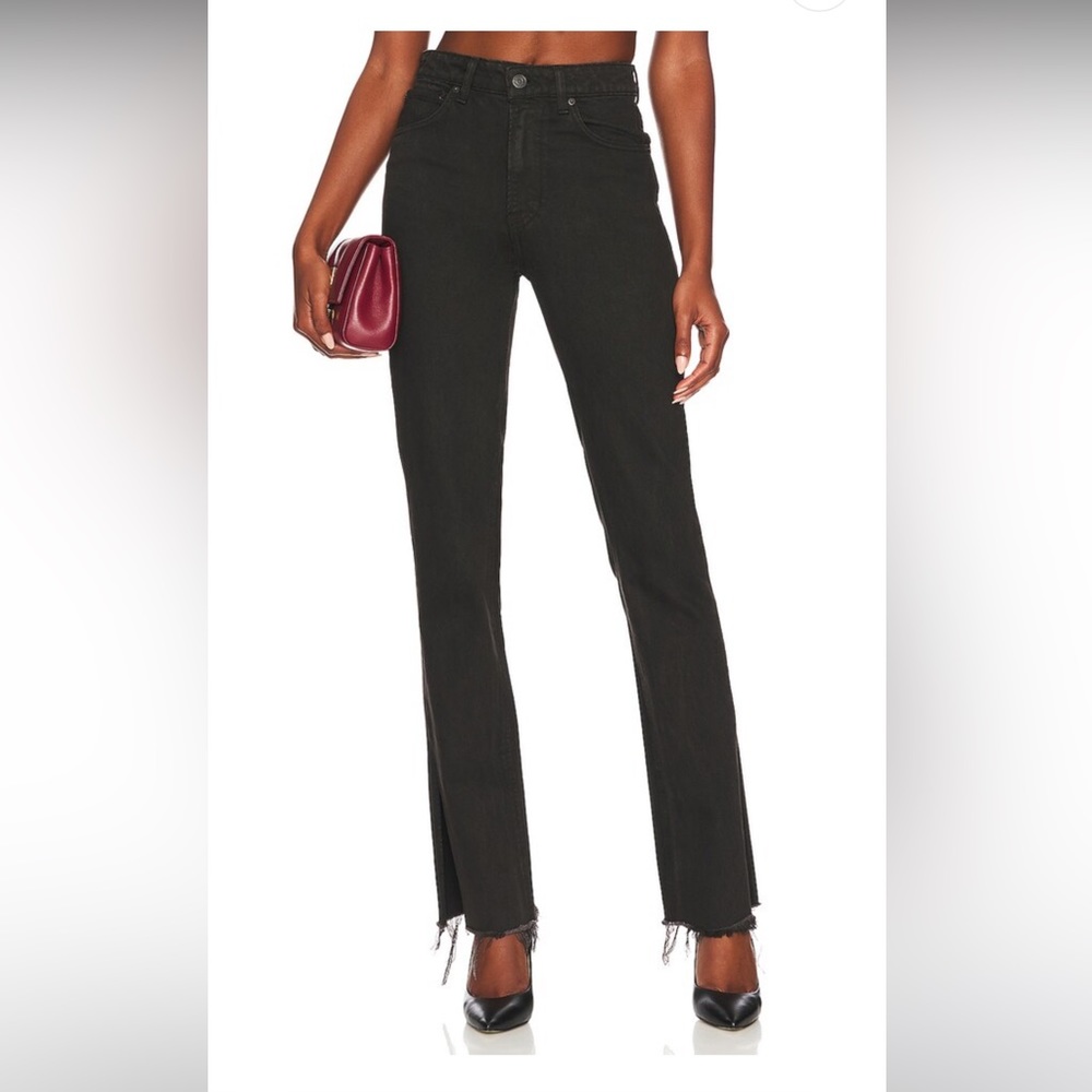 GRLFRND High Rise Boot Cut Black Jeans with Split